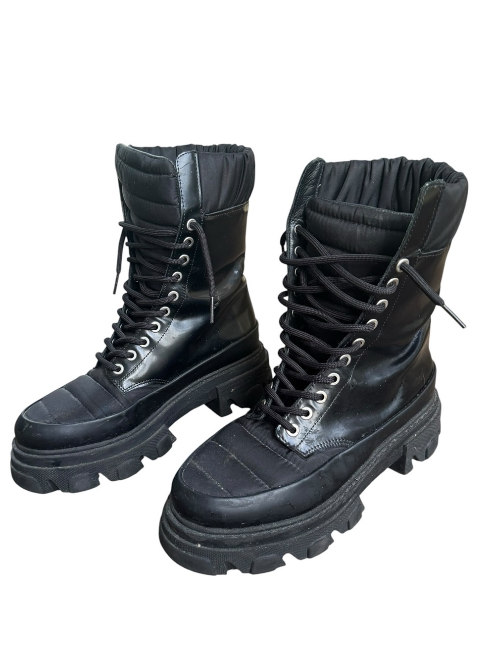 Ganni Brush Off & Nylon Combat Boots in Black 38